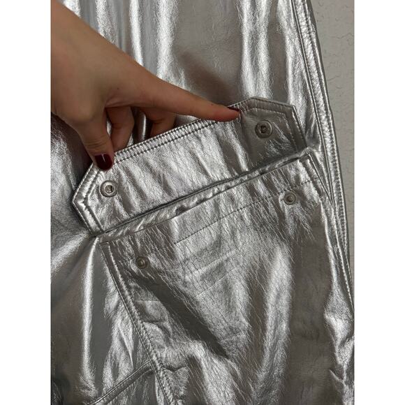 AFRM Faux Leather Wynn Cargo Pants in Silver Metallic - Picture 6 of 13